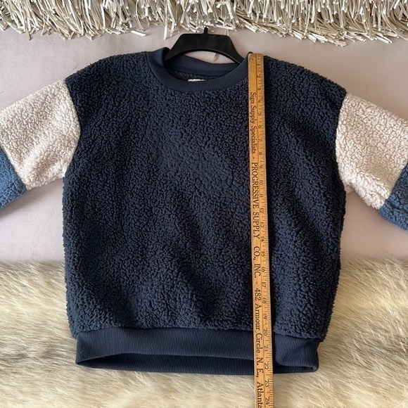 AMERICAN EAGLE Teddy Bear Fleece XS Pullover Blue Off White Striped Long Sleeve - Picture 7 of 12